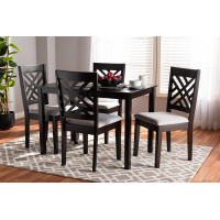 Baxton Studio RH317C-Grey/Dark Brown-5PC Dining Set Caron Modern and Contemporary Gray Fabric Upholstered Espresso Brown Finished Wood 5-Piece Dining Set